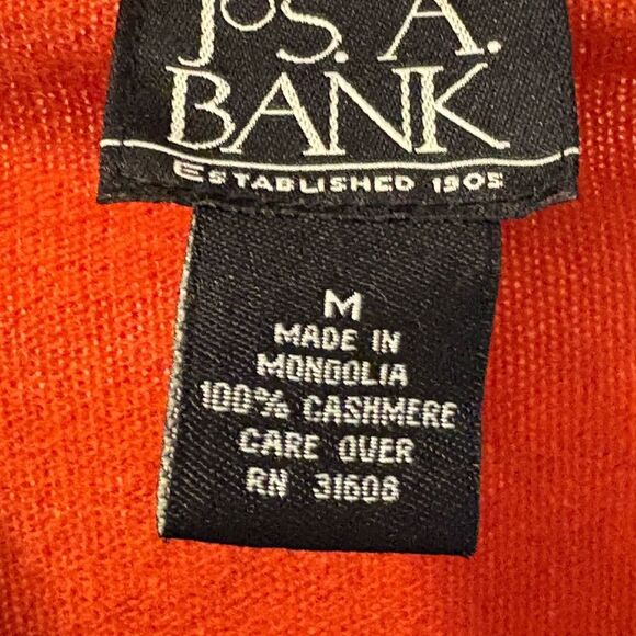 Jos. A. Bank Vibrant Orange Rust Men's Sweater Size Medium 100% Cashmere - Picture 2 of 3